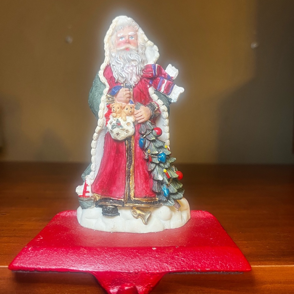 VTG Cedar Creek Collection Stocking Hanger Santa With Box Cast Iron Kirklands￼